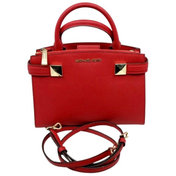 MICHAEL KORS~Karla East West~DOUBLE ZIP CROSSBODY SMALL SATCHEL RED LEATHER BAG - Picture 2 of 6